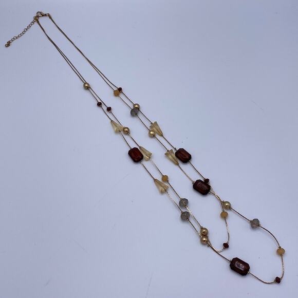 Vintage Women  31 Inch Double Strand Glass Geometric Shape Beads Chain Necklace - Picture 3 of 7